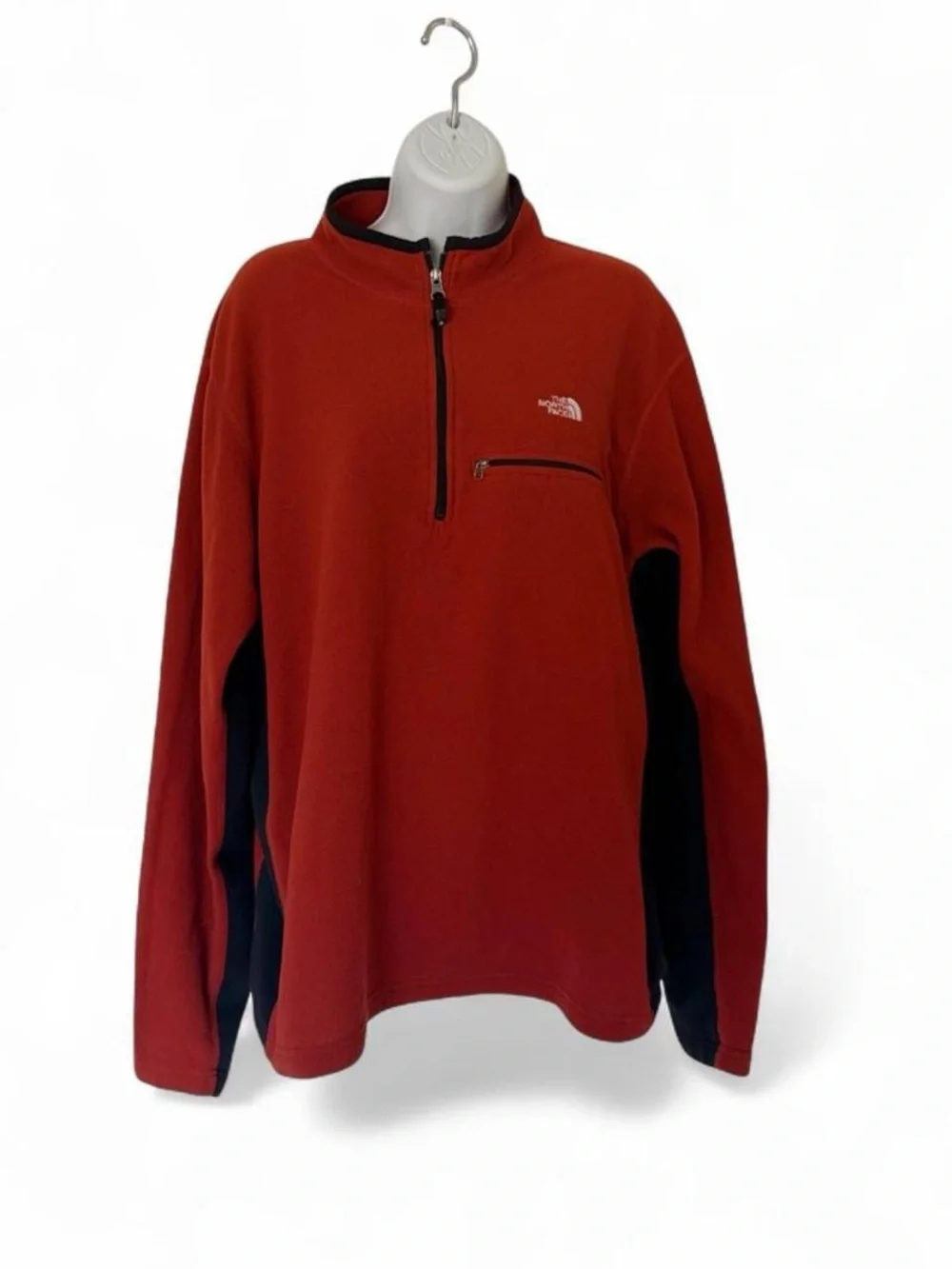 The North Face Orange& Black 1/4 Zip Fleece Pullover Mock Neck Size XL